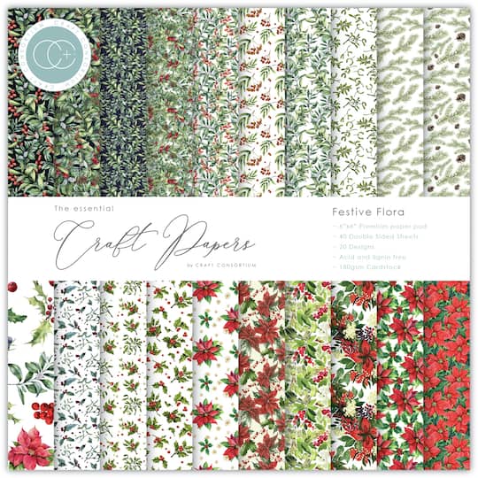 Craft Consortium Festive Flora Double-Sided Paper Pad, 6&#x22; x 6&#x22;